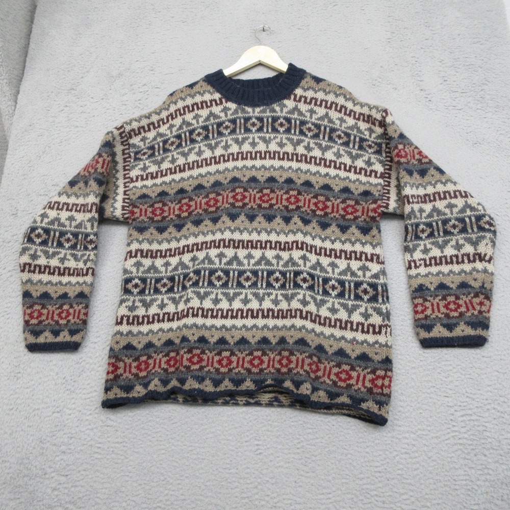 Vintage Heather & Tweed Wool Fair Isle Sweater Men XL Beige Nordic Scandinavian